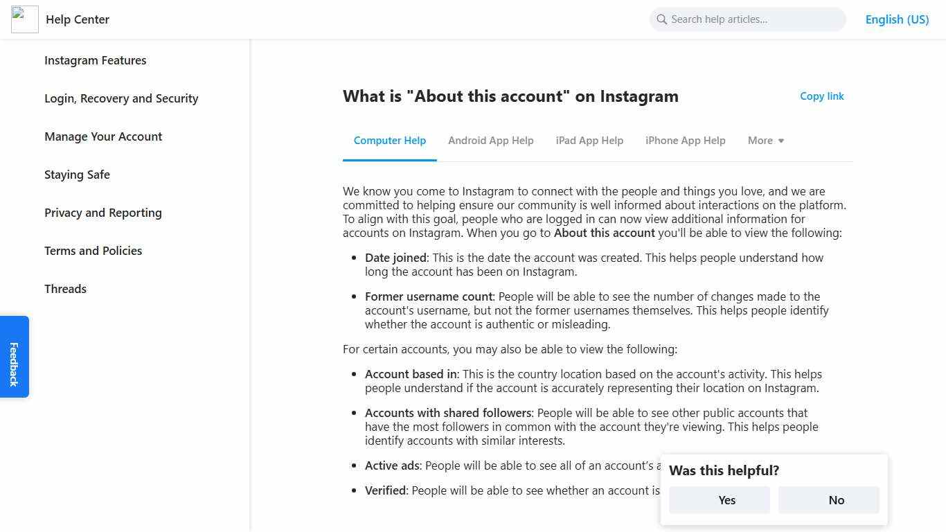 What is "About this account" on Instagram | Instagram Help Center